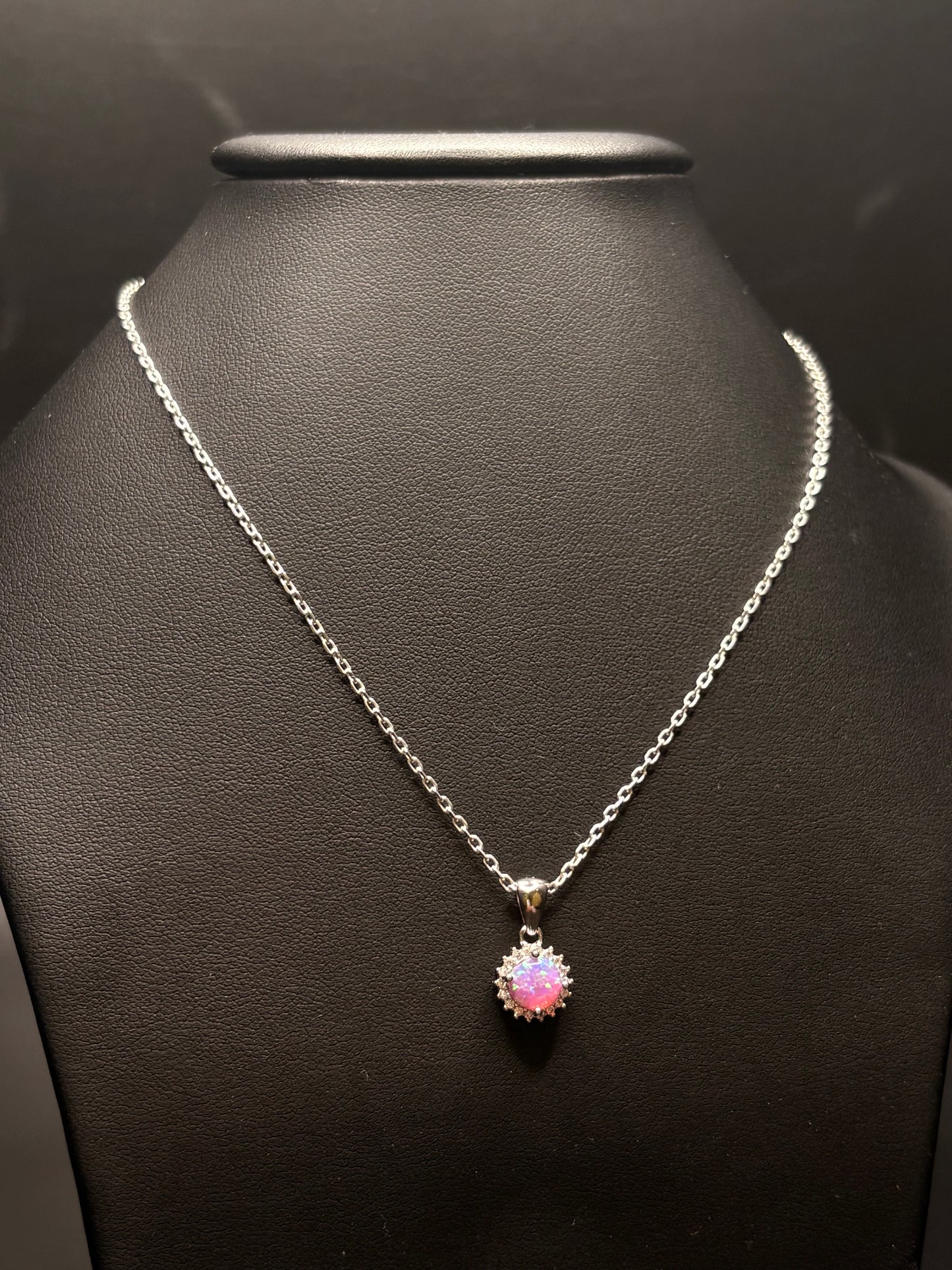Sterling Silver Pink Opal Cz Necklace