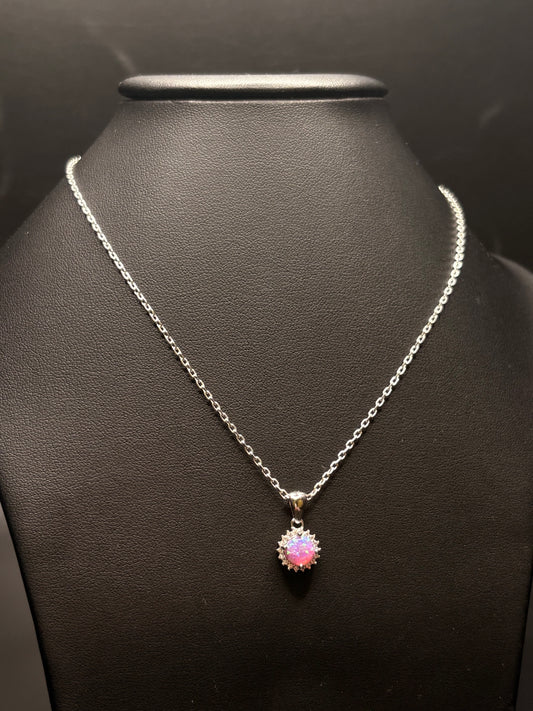 Sterling Silver Pink Opal Cz Necklace