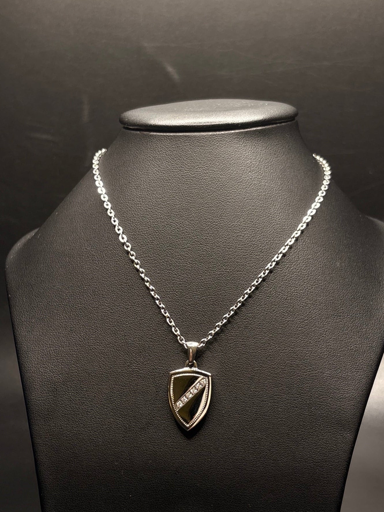 Stainless Steel Shield With Cz's Pendant Necklace