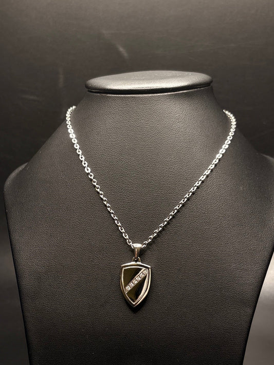 Stainless Steel Shield With Cz's Pendant Necklace
