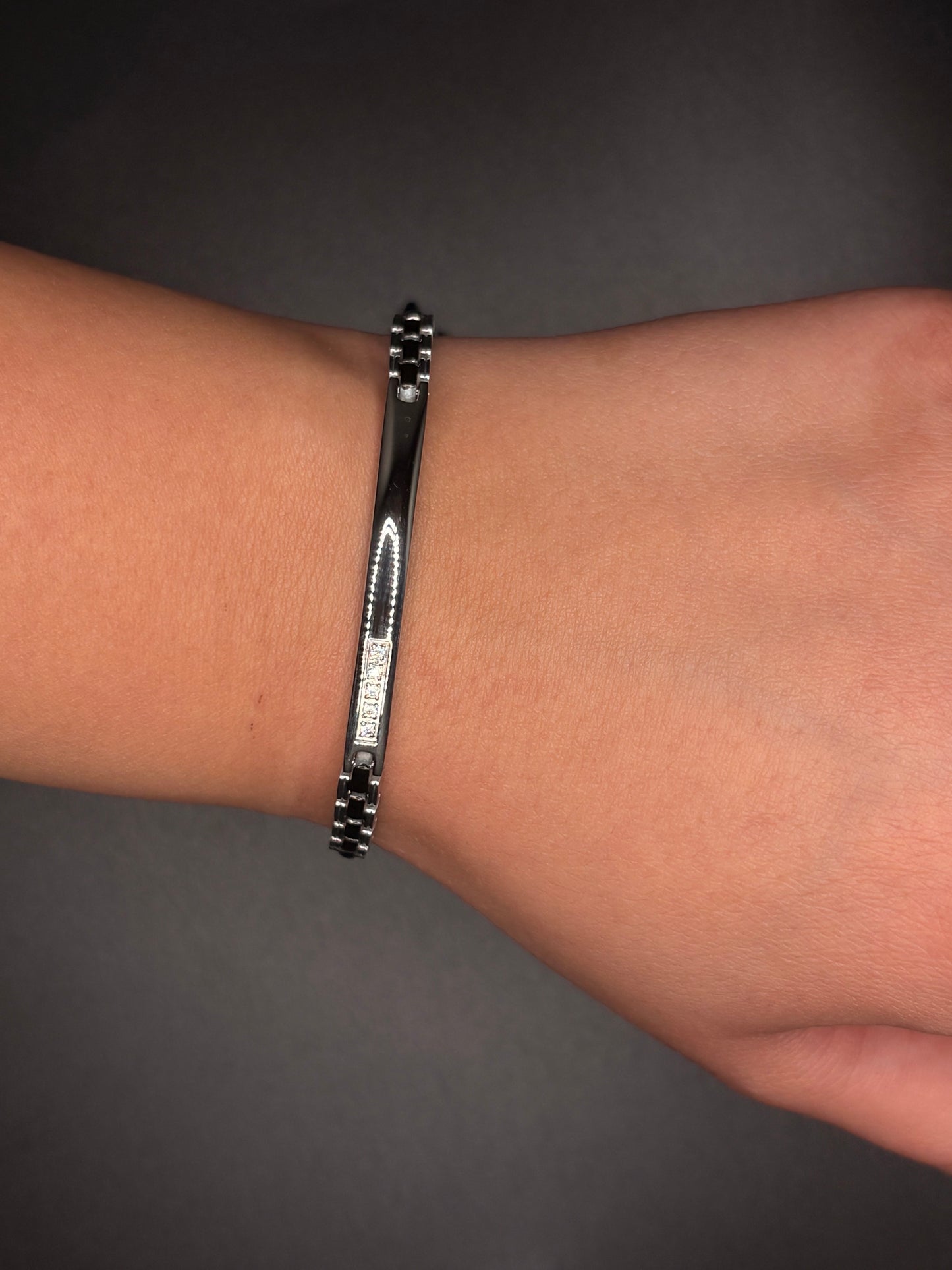 Stainless Steel Cz ID Bracelet