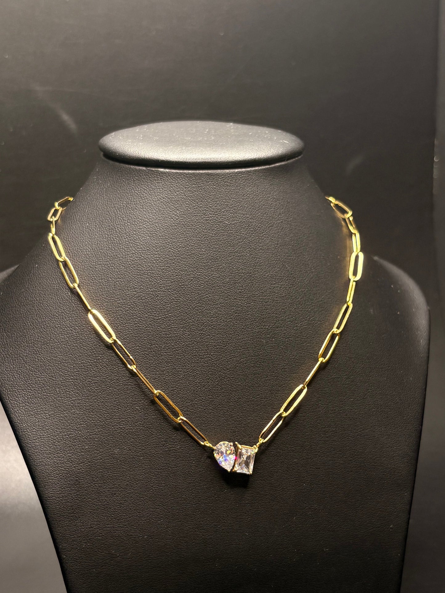 Gold Plated Toi Et Moi Paperclip Necklace
