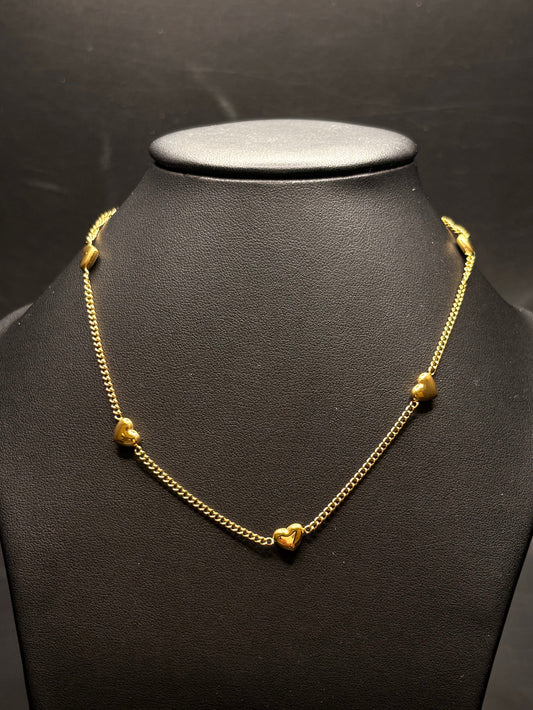 Gold Plated Heart Station Necklace
