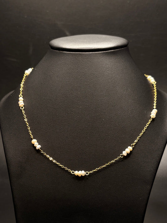 Gold Plated Pearl Station Necklace