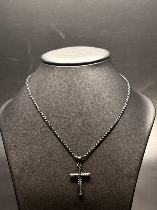 Black Stainless Steel Matte Box Chain with Cross