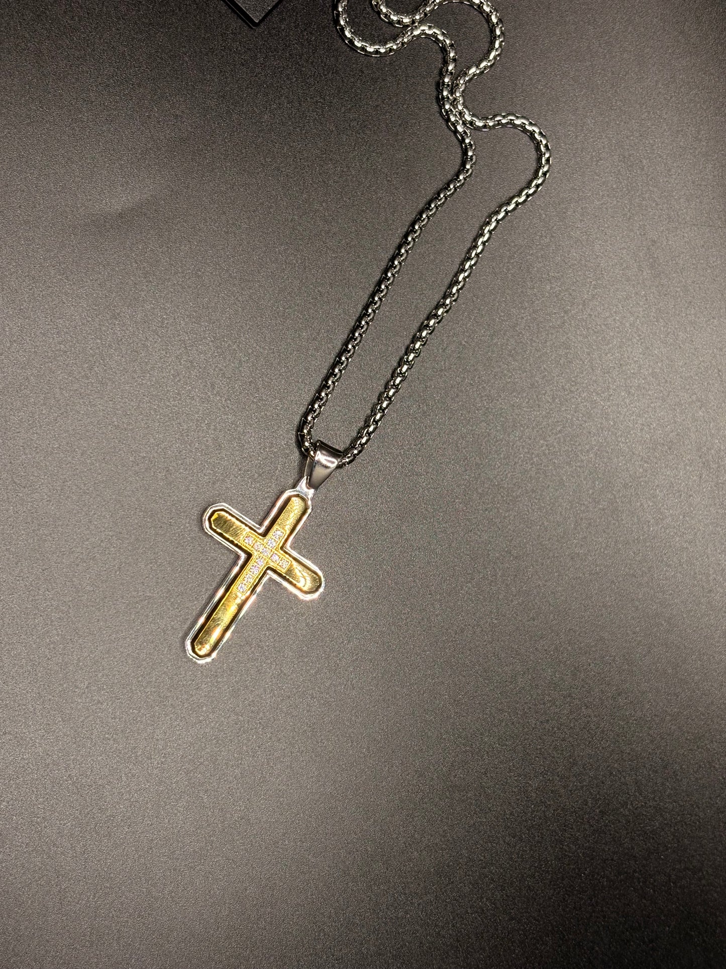 Stainless Steel Two Tone Cz Cross Chain