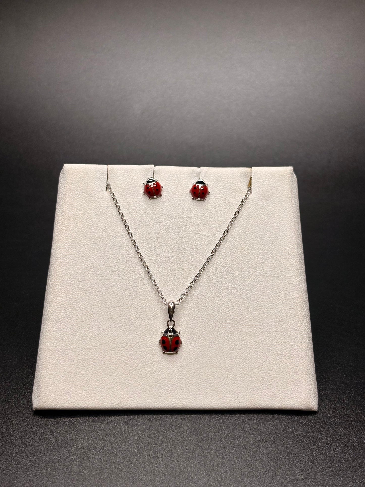 Lady Bug Stud And Necklace Set