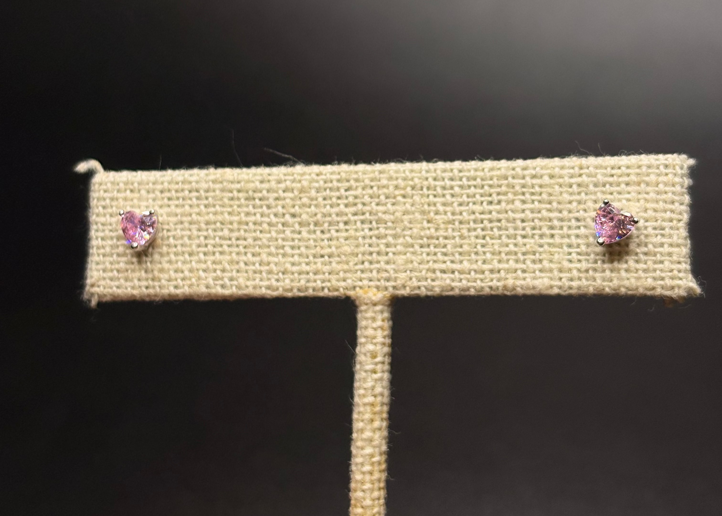 Sterling Silver Pink Cz Heart Studs