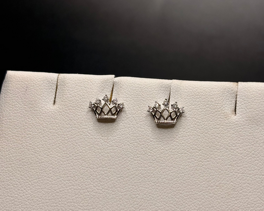 Sterling Silver Cz Crown Screw Back Studs