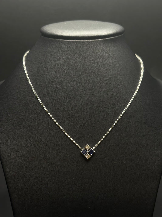 14K White Gold Blue Sapphire & Diamond Necklace