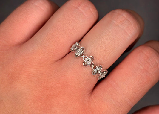 10K White Gold Diamond Clover Ring