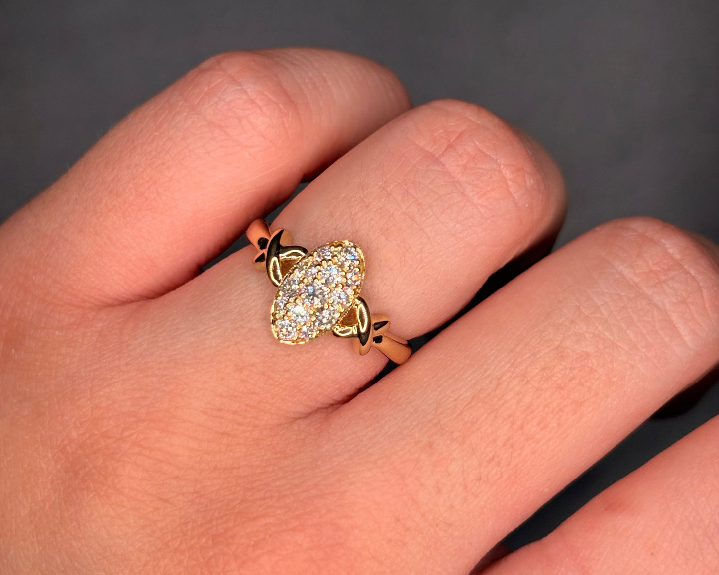 14k Yellow Gold Diamond Marquise Cluster Ring