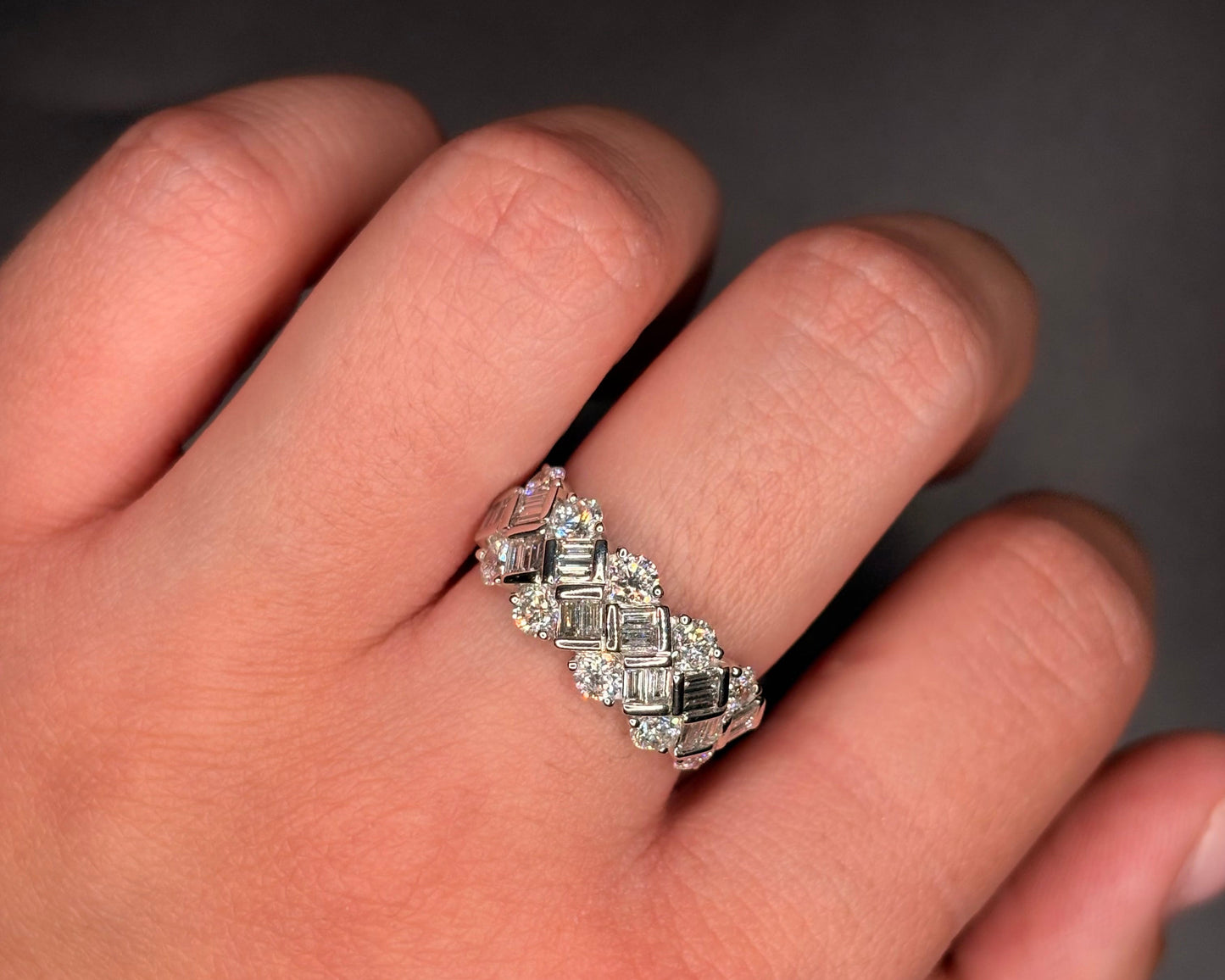 14k White Gold Baguette & Round Diamond Cluster Ring