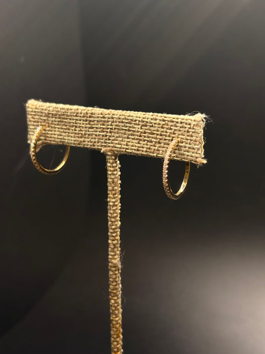 14k Yellow Gold Diamond Hoops