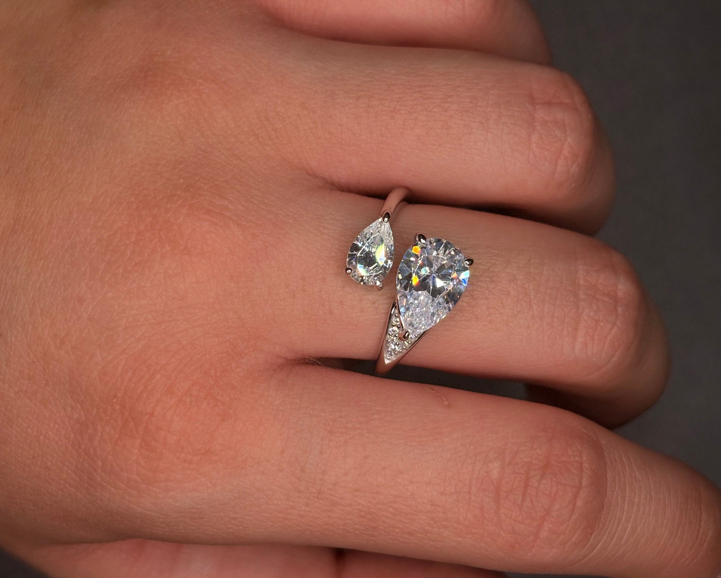 Sterling Silver Double Pear Cz Ring