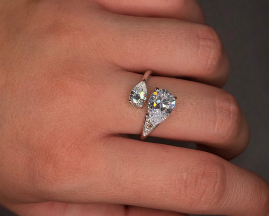 Sterling Silver Double Pear Cz Ring