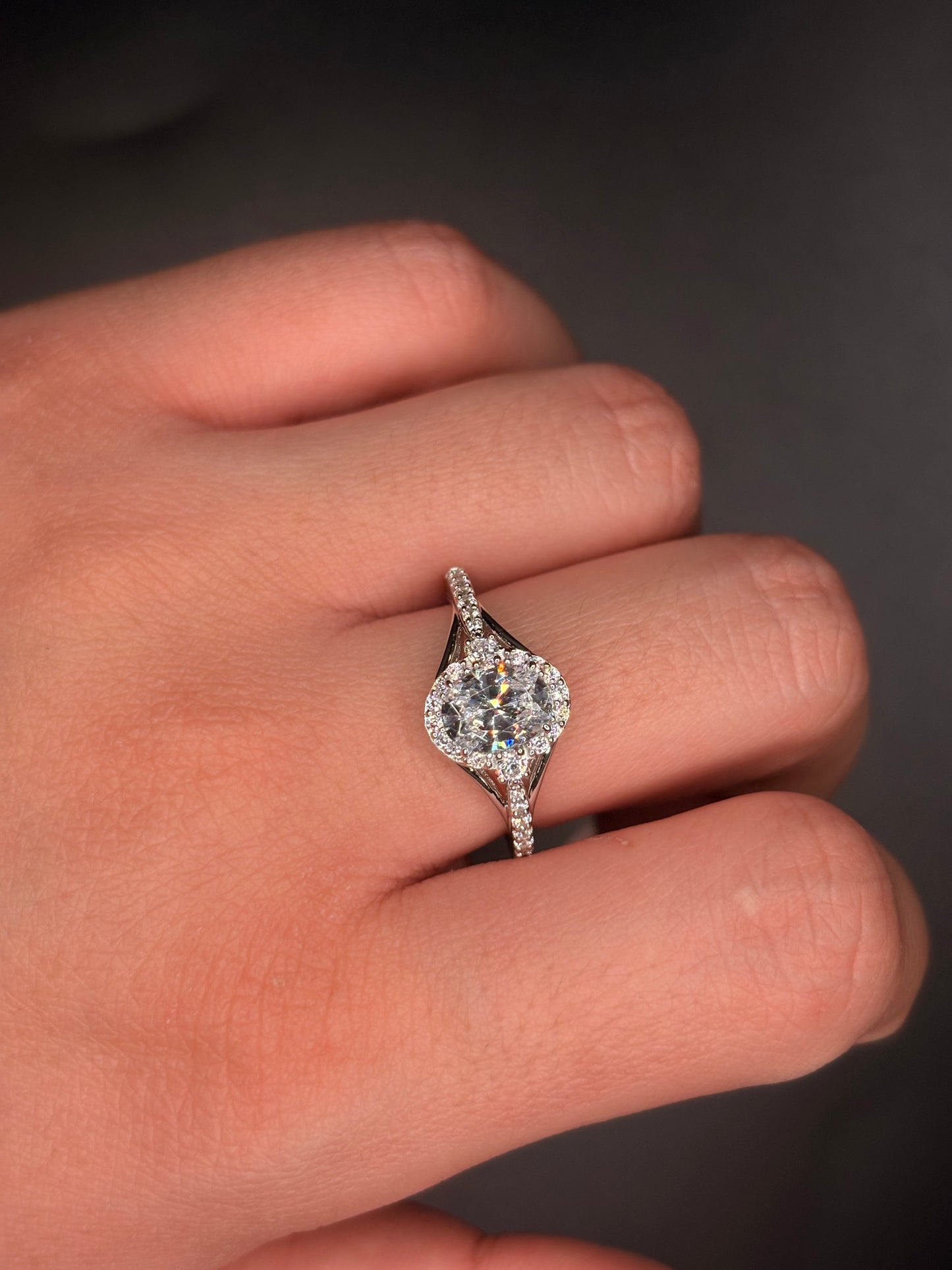 Sterling Silver Oval Cz Fancy Ring