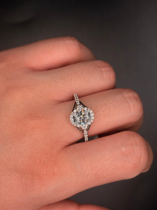 Sterling Silver Oval Cz Fancy Ring