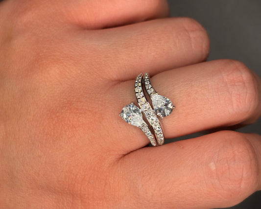 Sterling Silver Double Pear Cz Fancy Ring