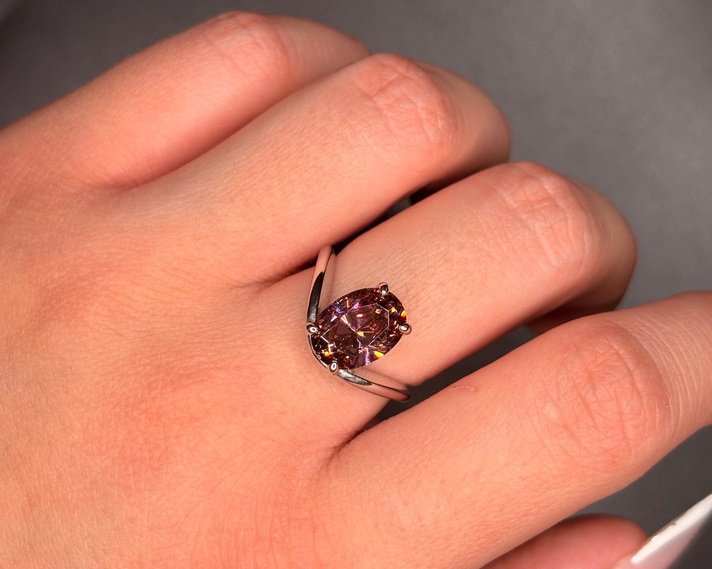 Sterling Silver Pink Tourmaline Oval Cz Ring