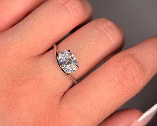 Sterling Silver Sideways Oval Cz Ring
