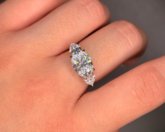 Sterling Silver Sideways Oval And Pear Cz Ring