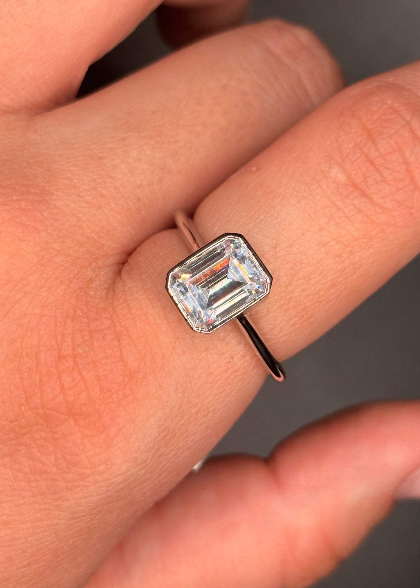 Sterling Silver Bezel Set Radiant Cz Ring