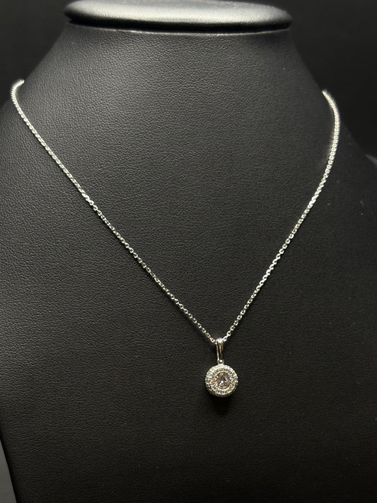 Sterling Silver Round Cz Pendant Necklace