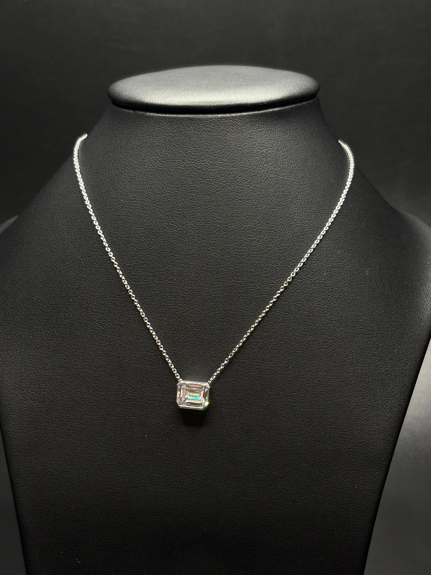 Sterling Silver Radiant Bezel Cz Necklace