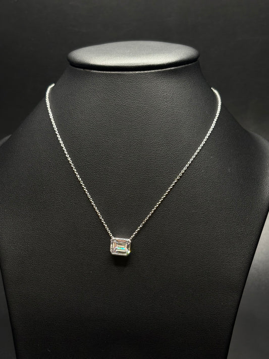 Sterling Silver Radiant Bezel Cz Necklace