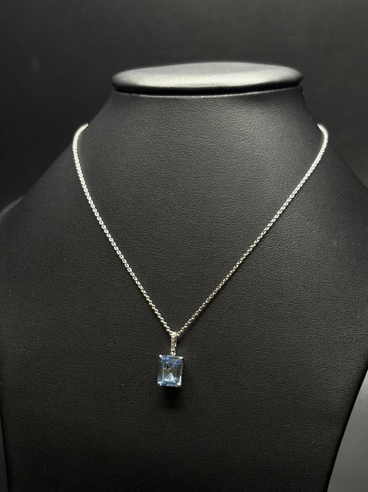 Sterling Silver Sky Blue Topaz Radiant Cz Necklace