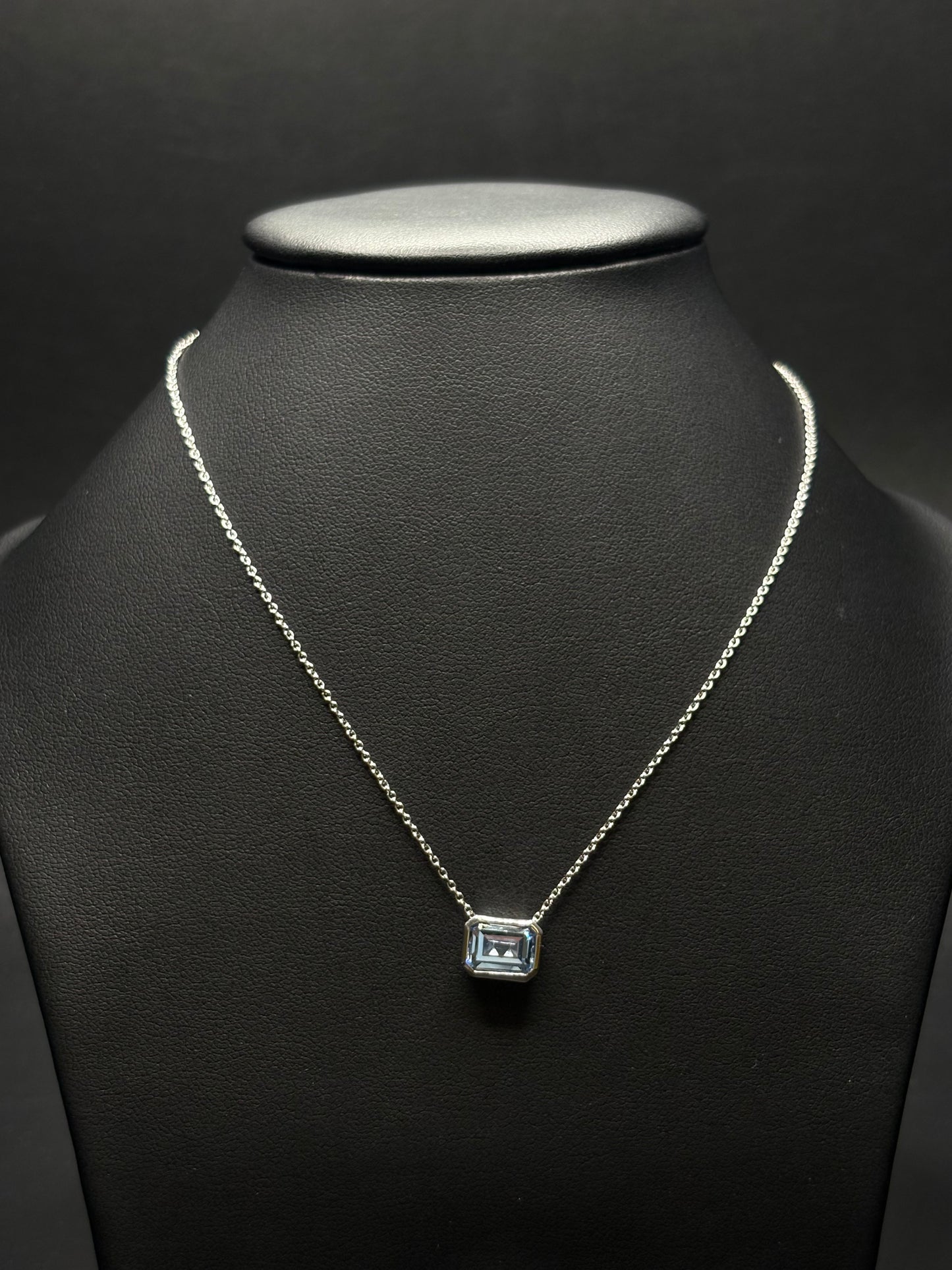 Sterling Silver Bezel Sky Blue Topaz Cz Necklace