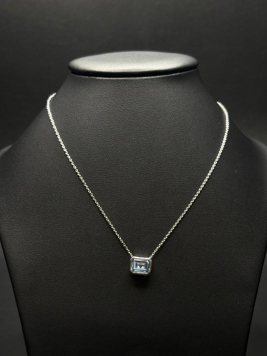 Sterling Silver Bezel Sky Blue Topaz Cz Necklace