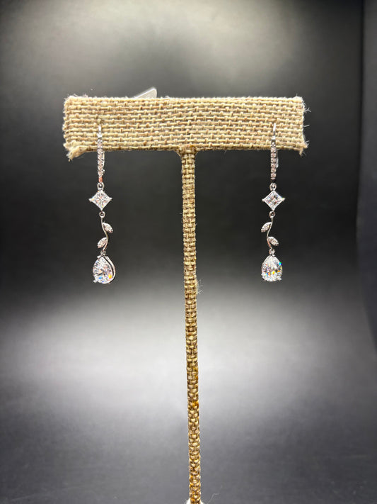 Sterling Silver Cz Pear Drop Earrings