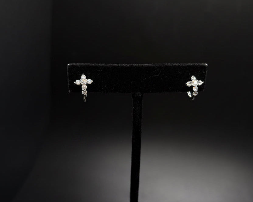 Sterling Silver Cz Cross Hoops