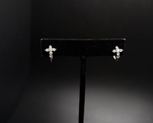 Sterling Silver Cz Cross Hoops
