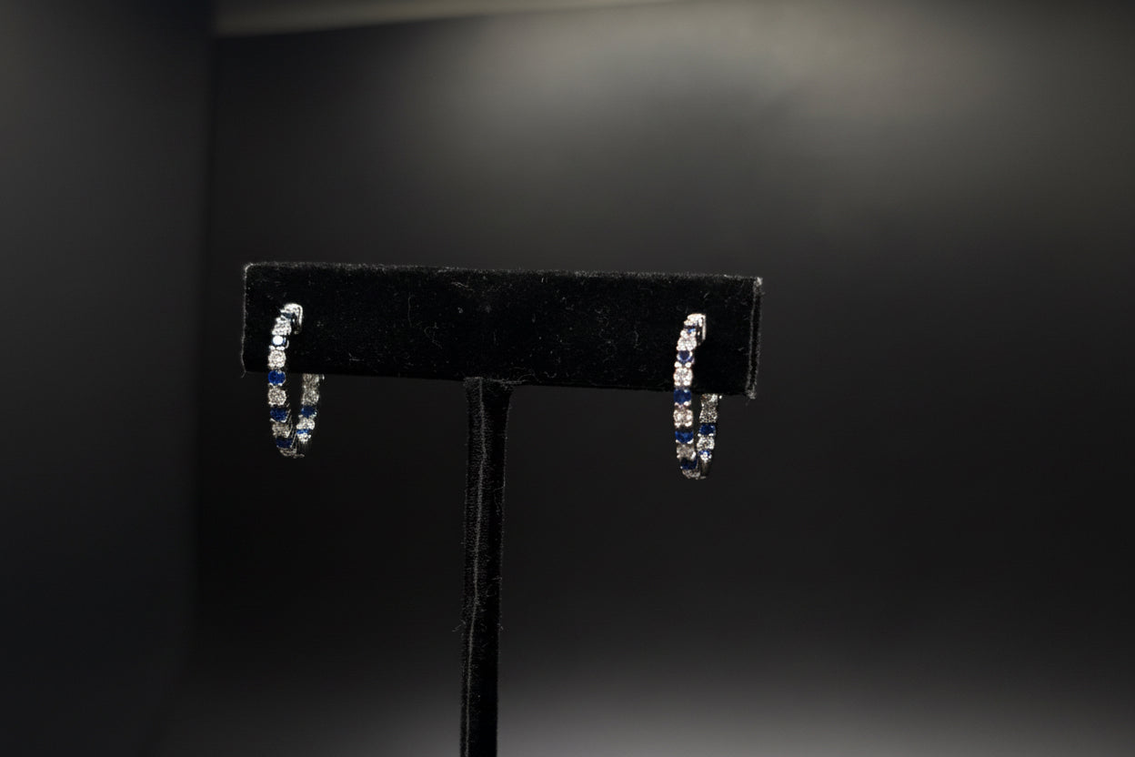 Sterling Silver London Blue Topaz Cz Hoops