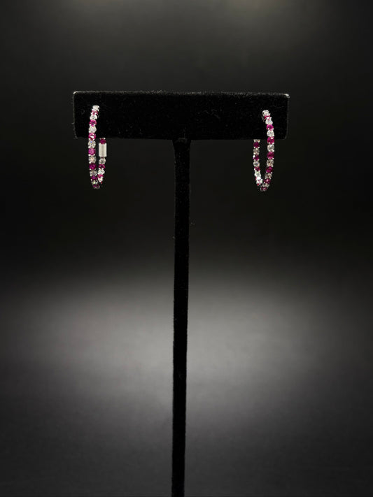 Sterling Silver Cz Ruby Hoops