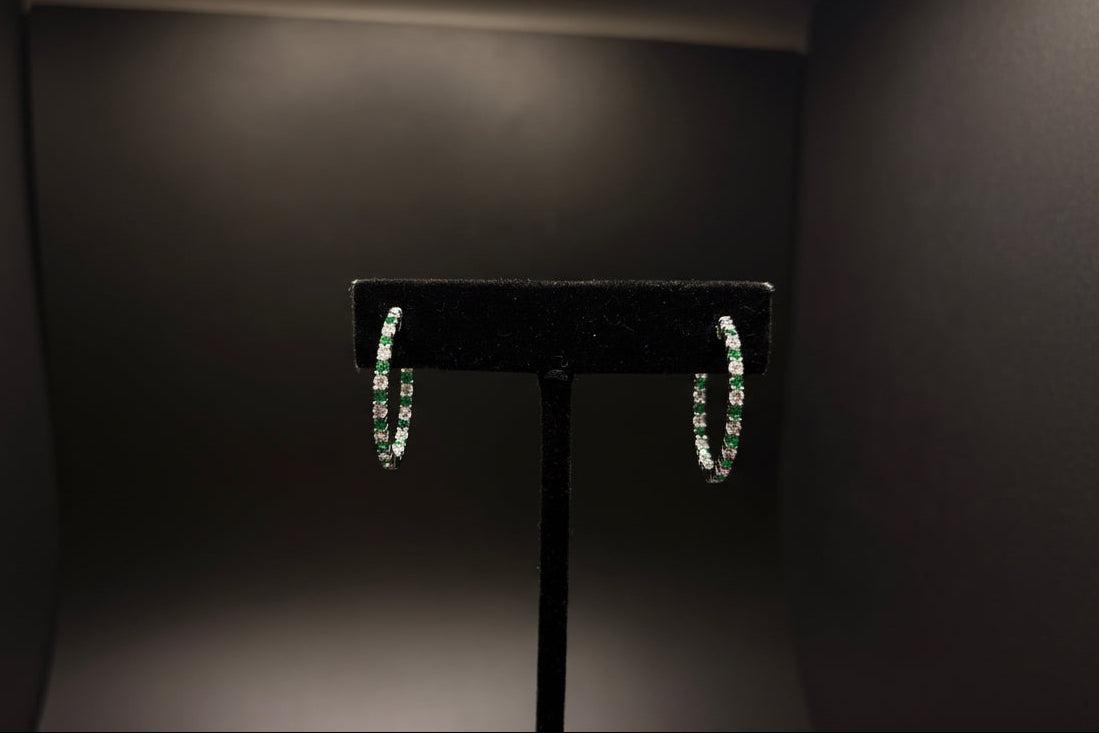 Sterling Silver Emerald Cz Hoops