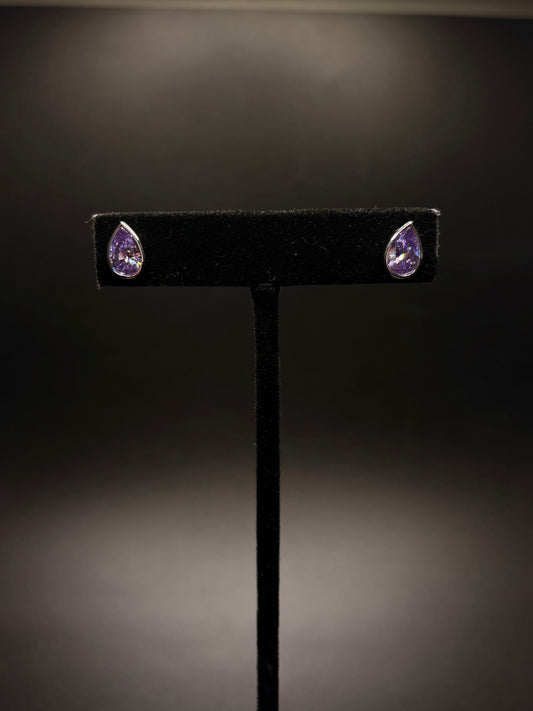 Sterling Sliver Bezel Amethyst Cz Studs