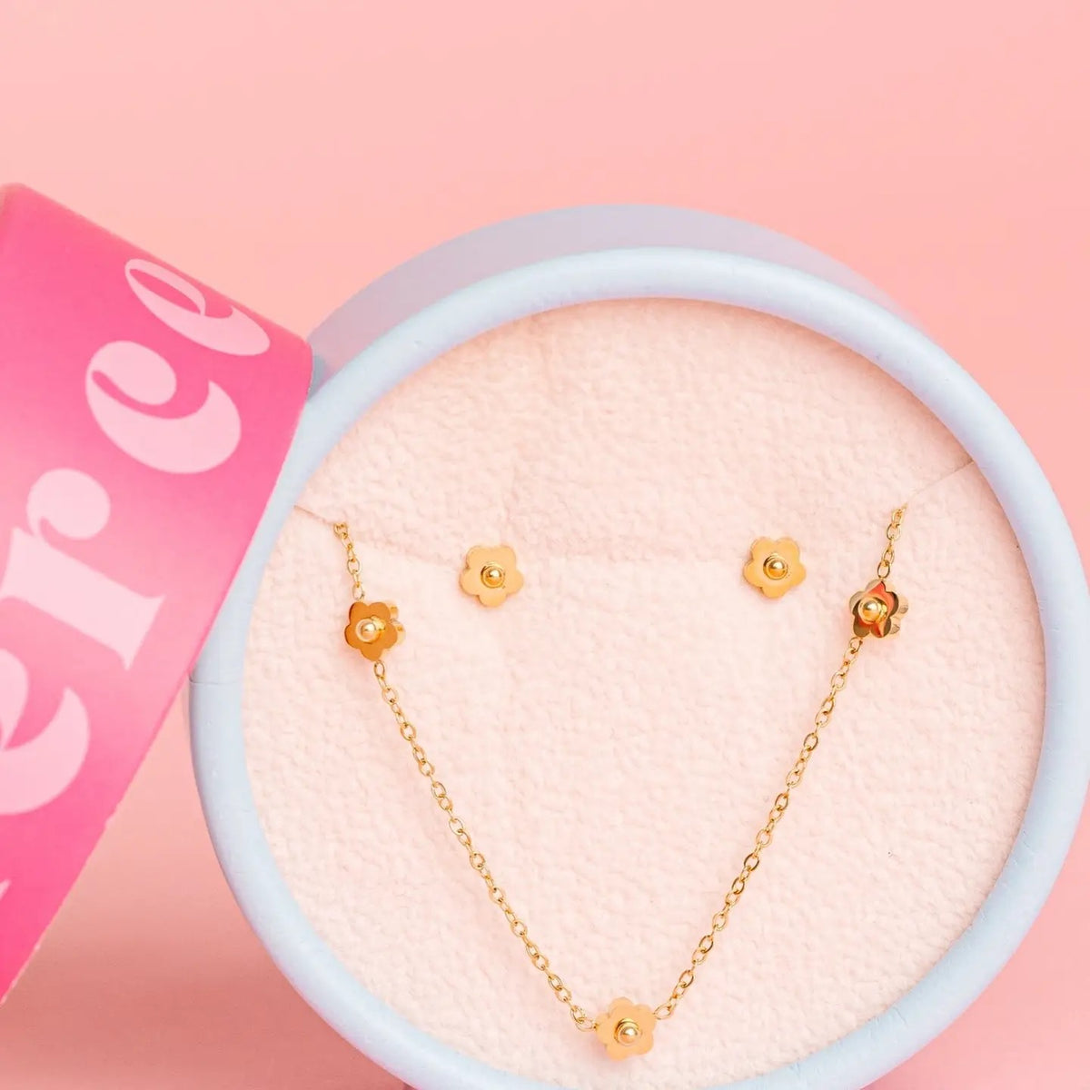 Gold Dainty Flower Necklace & Earrings Set