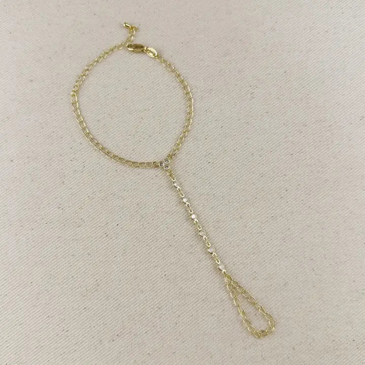18k Gold Filled Dainty Round Bezel Cz Hand Chain