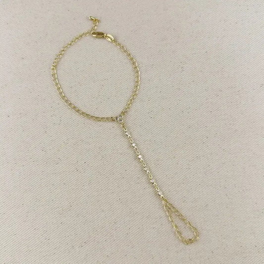 18k Gold Filled Dainty Round Bezel Cz Hand Chain