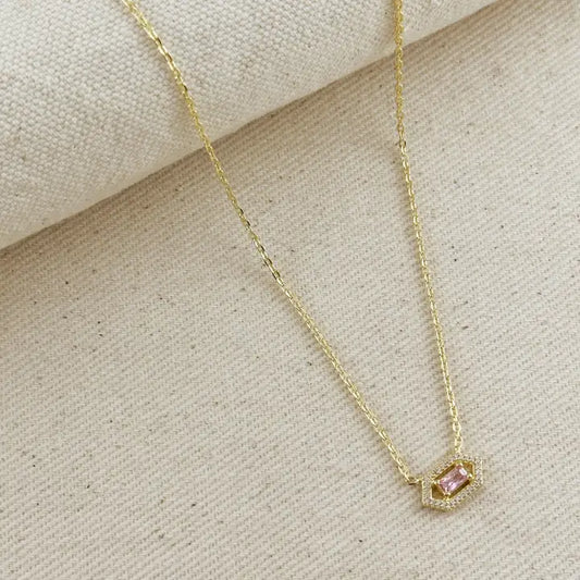 18k Gold Filled Fancy Birthstone Baguette Necklace (october)