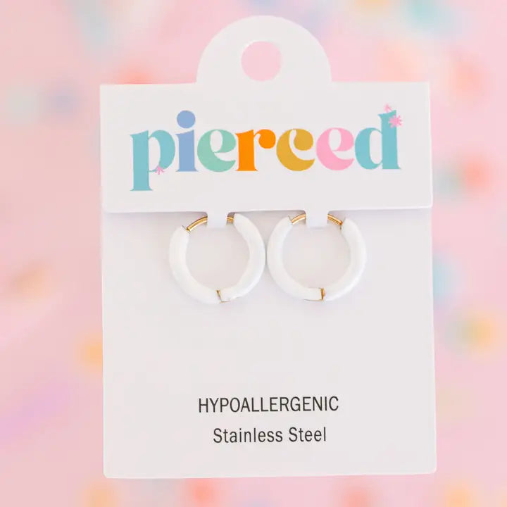 White Huggie Earrings
