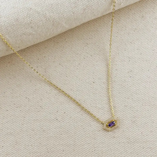18k Gold Filled Fancy Birthstone Baguette Necklace (February)