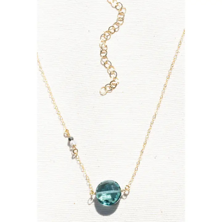 14K Gold-Filled Macaron Necklace- Aquamarine