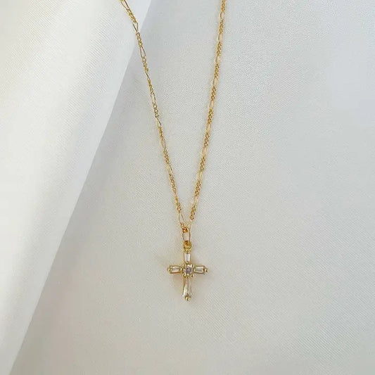 Petite Cz Cross Pendant Necklace Gold Filled