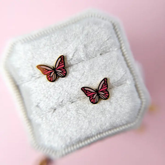 Pink Butterfly Stud Earrings
