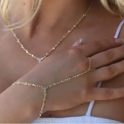 18k Gold Filled Bezel Cz Ellipse Hand Chain